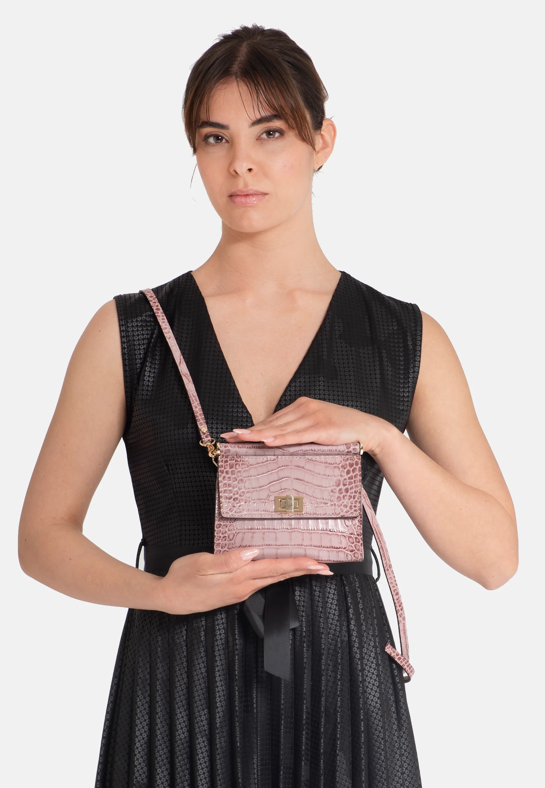 Elegant Faux Leather Croc Crossbody Bag